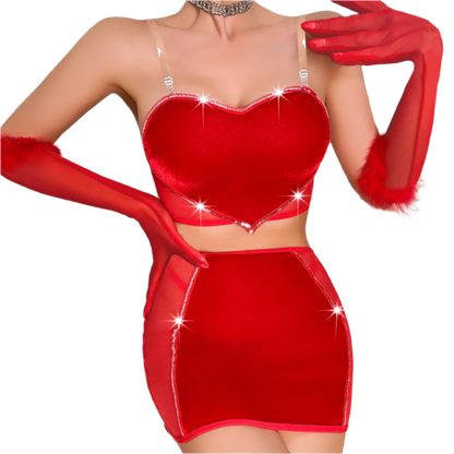 Luxury Lingerie Sexy Red Strapless Love Vest Wrap Hip Dress