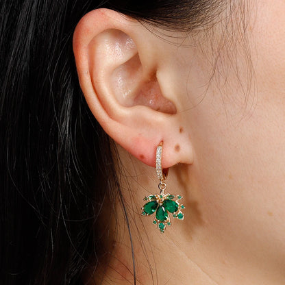 2pcs Vintage Crystal Zircon Stainless Steel Maple Leaf Earrings for Women Temperament Hoop Earrings Party Piercing Jewelry Gift