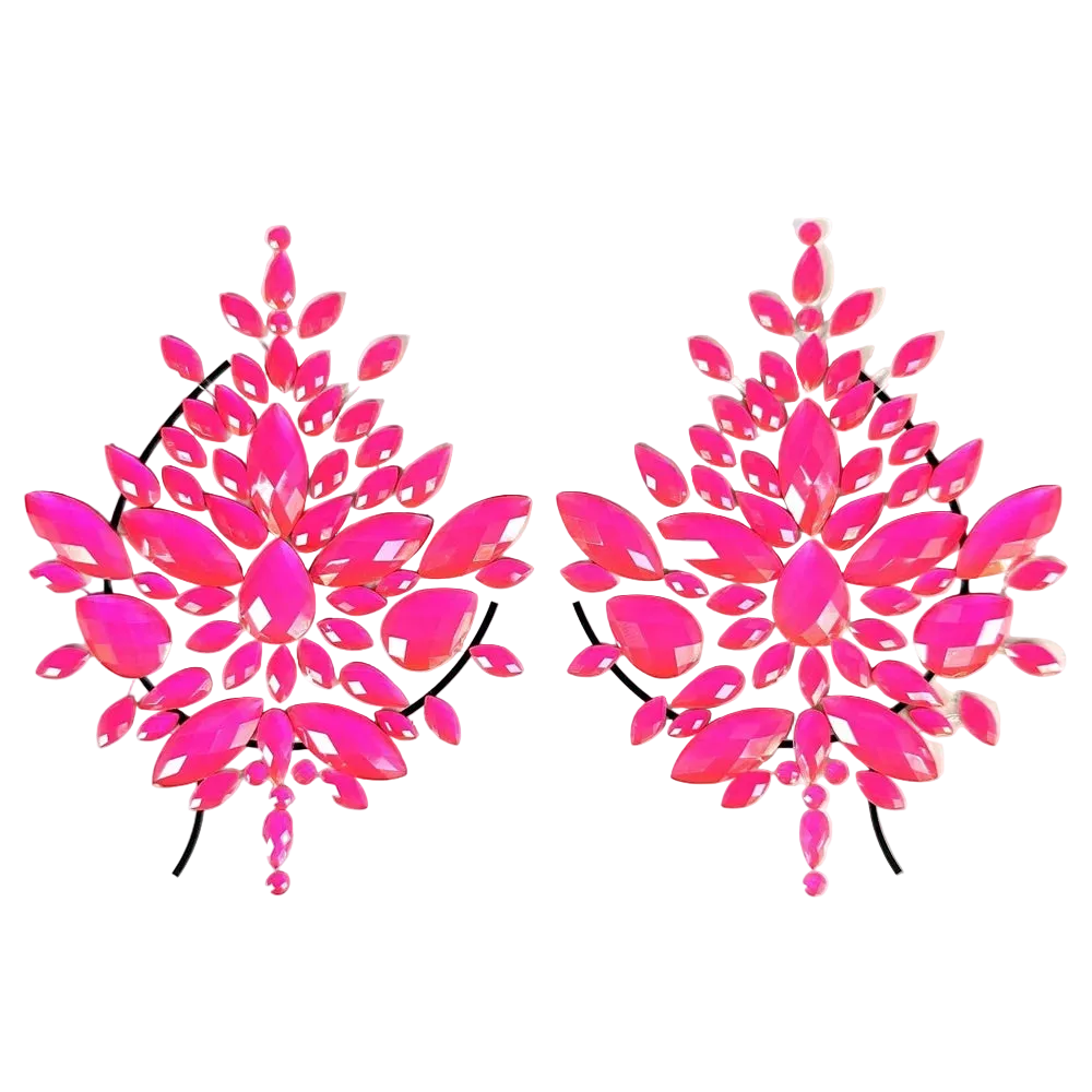 Pair of pink floral earrings on a white background