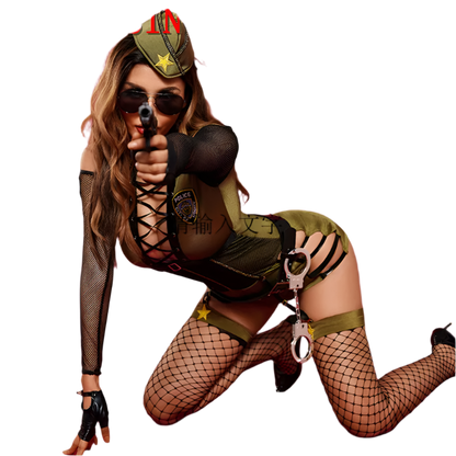 Army Green Cosplay Bodysuit | Leather Belt & Accessories Included