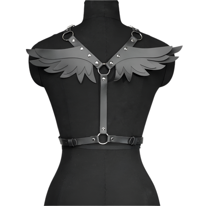 Gothic Leather Angel Wing Harness Belt in Black, Front View for Resort Theme Nights