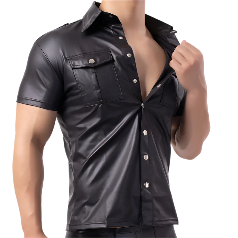 Black leather shirt with buttons on a white background