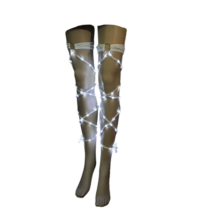 White LED knee-high socks on a black background
