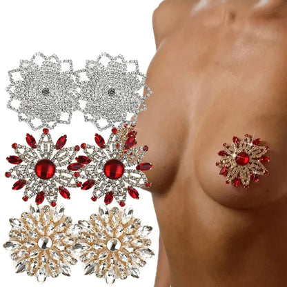 1 Pair Full Rhinestone Nipple Cover Reusable Sexy Women Nipple Pasties Breast Pad Silicone Self Adhesive Nipple Accessories