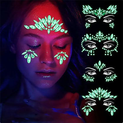 Glow in the Dark Face Gems | Rhinestone Festival Face Stickers
