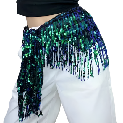 sequin tassel belly dance hip scarf for dance lessons and resort performance wear