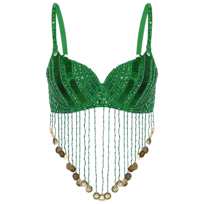 Shiny Sequins Tassels Underwired Bra