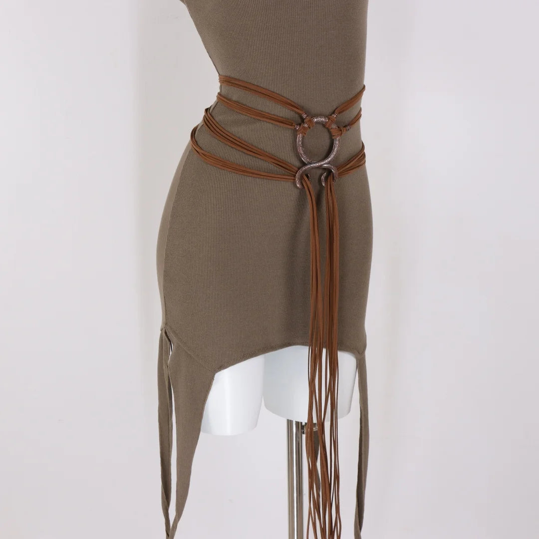 Viking Fringe Waist Belt | Faux Leather Ring Harness Belt