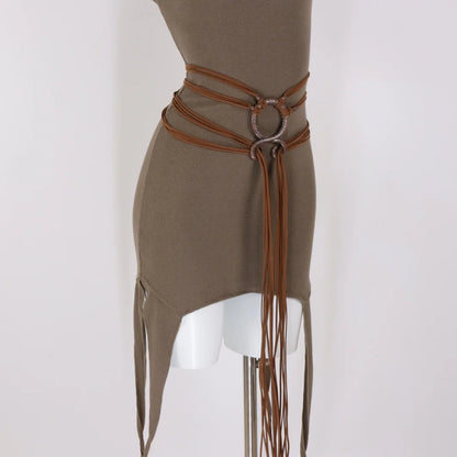 Viking Fringe Waist Belt | Faux Leather Ring Harness Belt