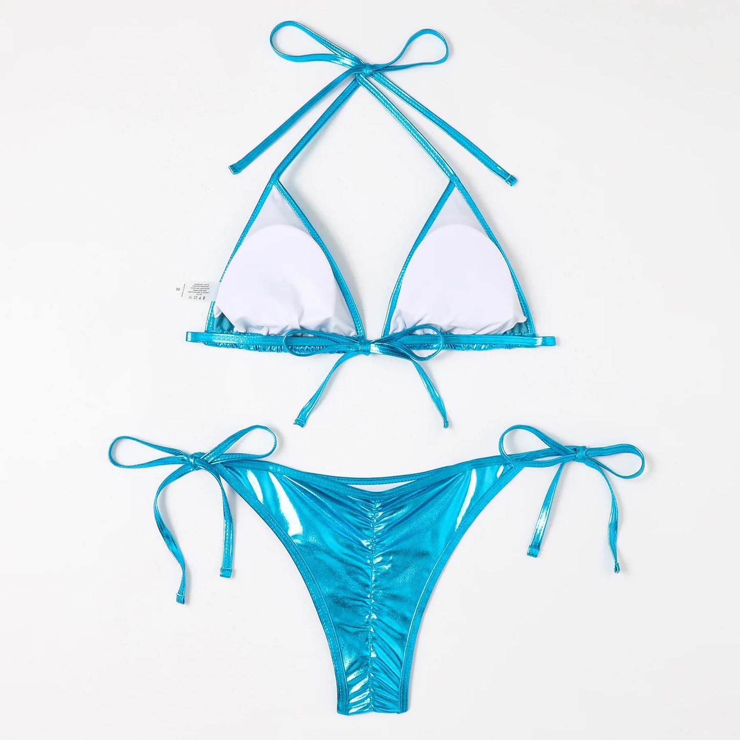 Shiny Swimwear Women Halter Bathers Bling Sequin Bikini Set Cut Out Push Up Padded Bathing Suit Thong Swimwear Glitter Biquini