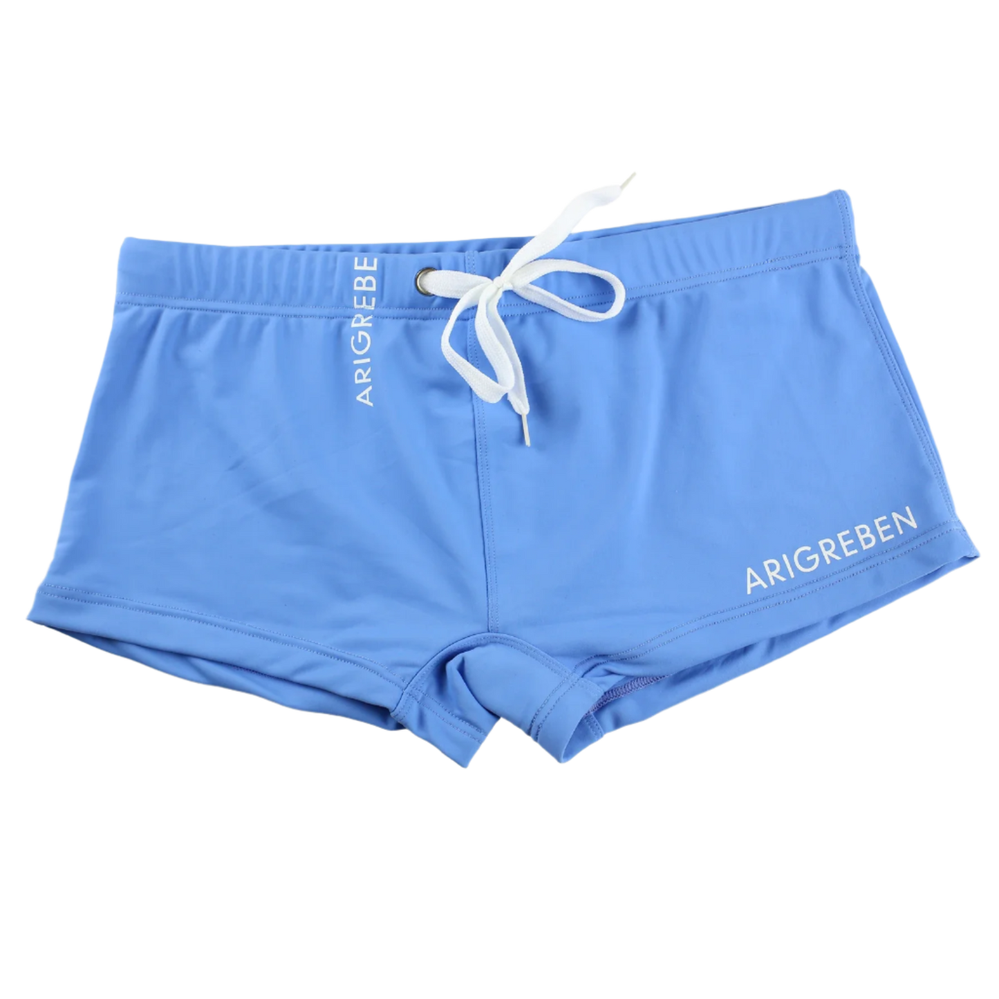 swim trunks with white drawstring and 'ARIGREBEN' branding