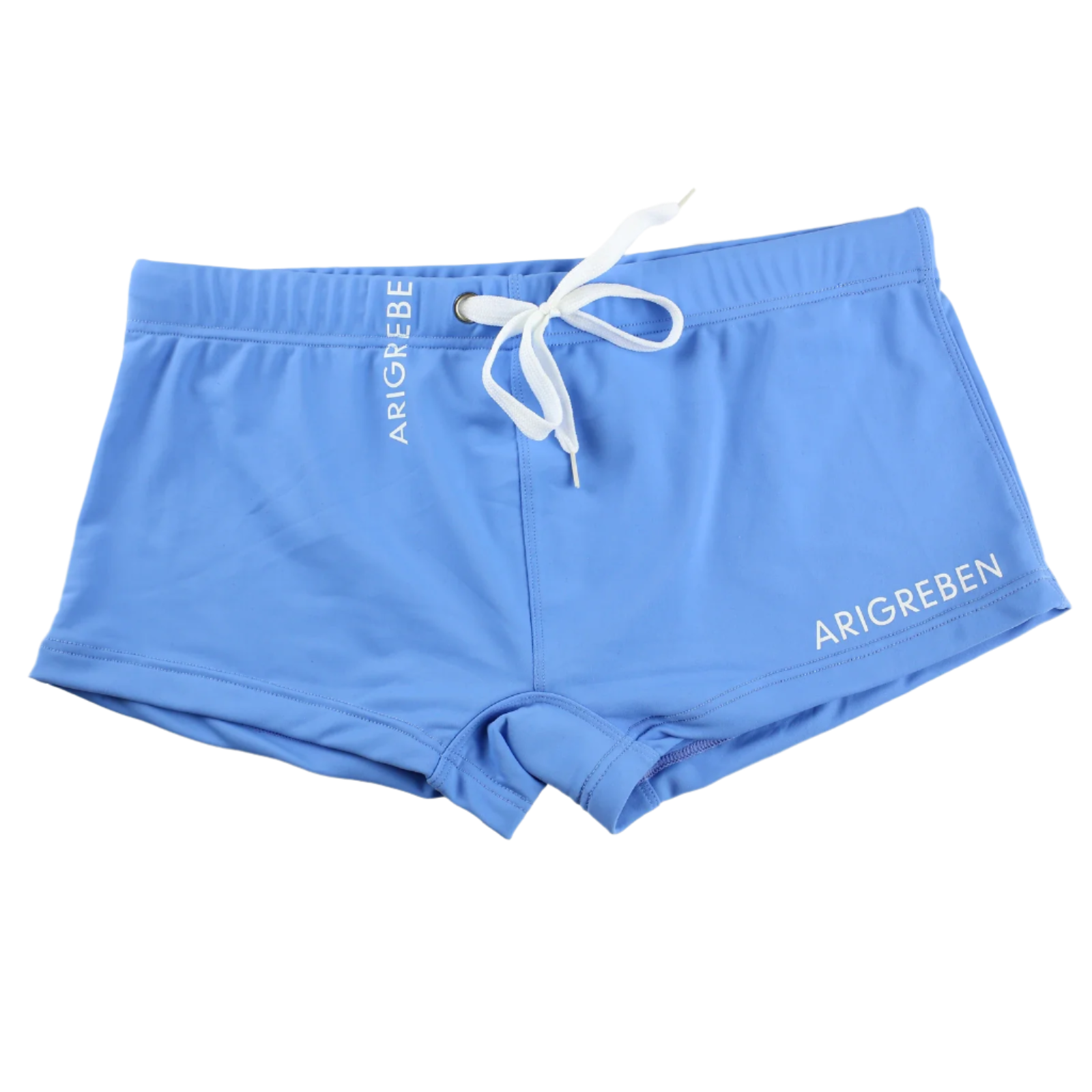 swim trunks with white drawstring and 'ARIGREBEN' branding