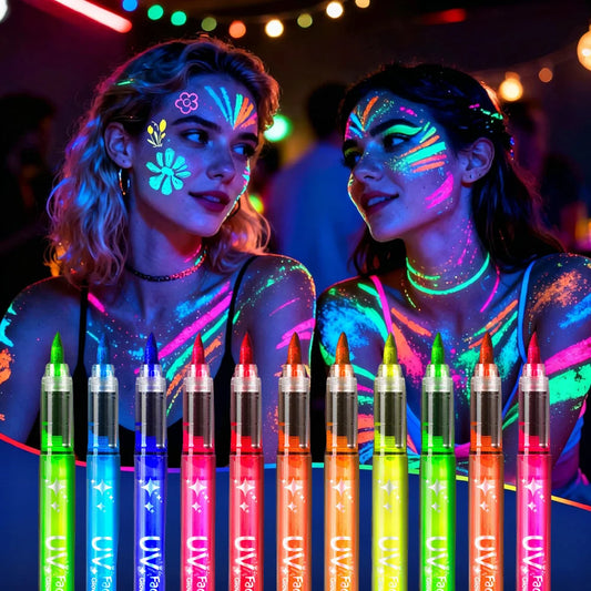 UV Neon Face & Body Paint Markers | Glow in the Dark Temporary Tattoo Pens