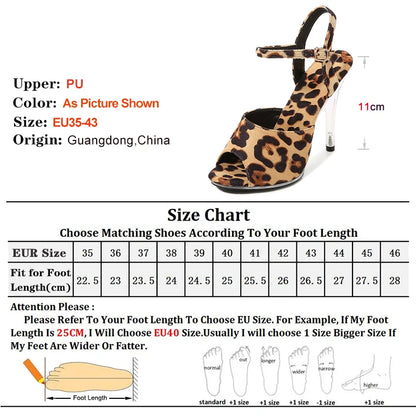 11CM Clear Leopard Print Stilettos | Transparent Party Sandals | Resort Club Heels