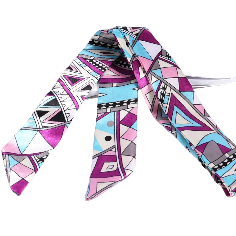 Colorful geometric patterned scarf on a white background