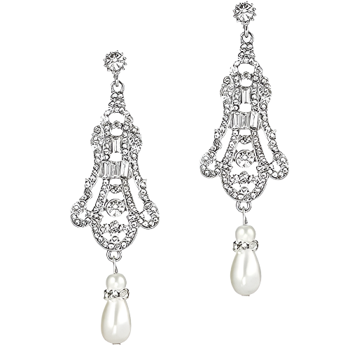 1920s Art Deco pearl dangle earrings with vintage Gatsby design for resort theme nights

