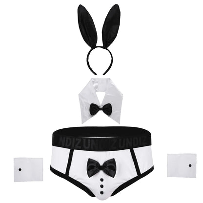 Men's Bunny Tuxedo Lingerie Costume | Sheer Boxer Brief Set