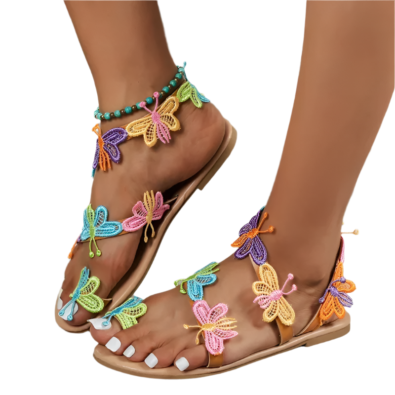 Butterfly embroidered platform sandals with hollow design for beach resort wear

