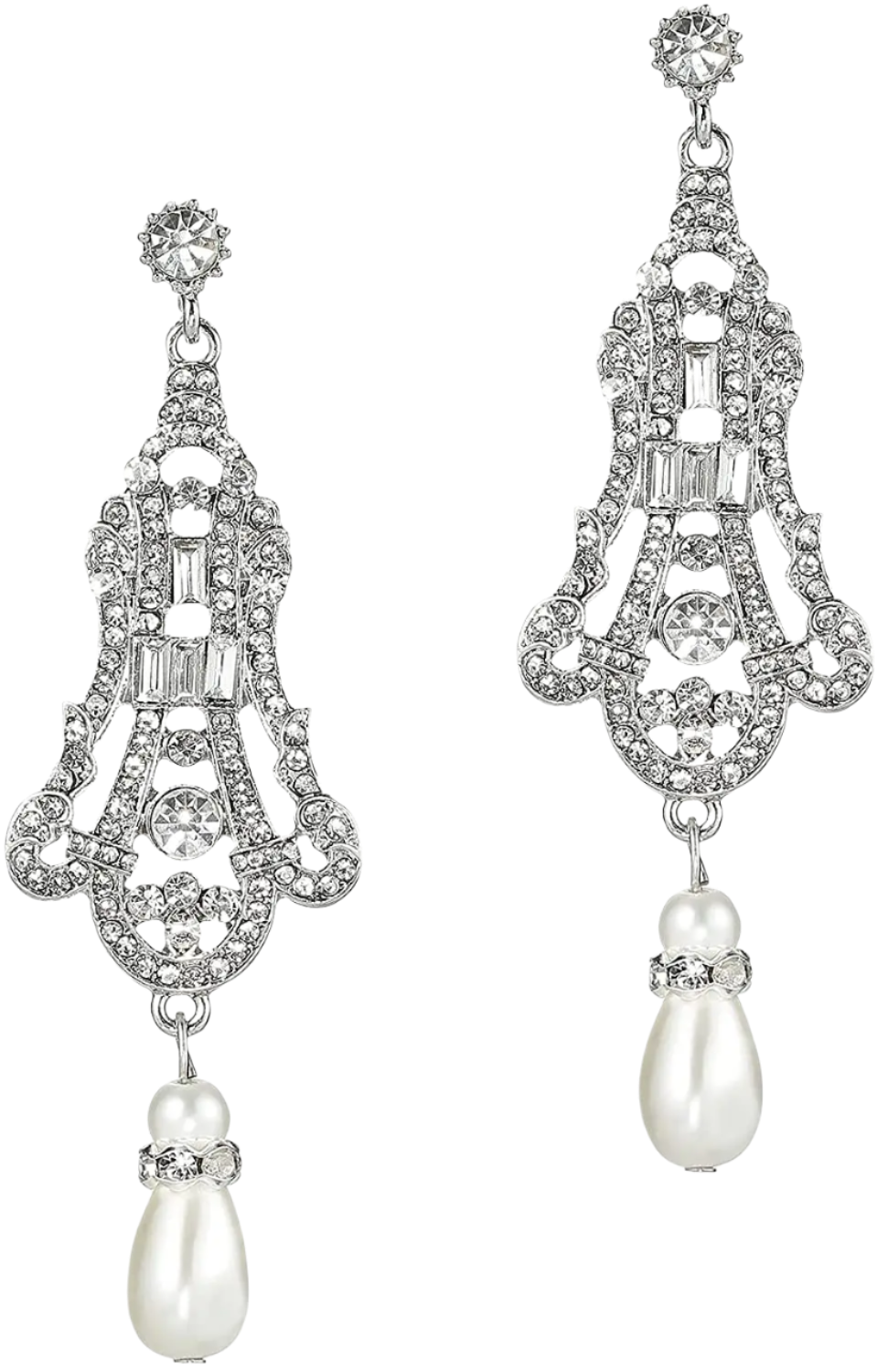 1920s Art Deco pearl dangle earrings with vintage Gatsby design for resort theme nights

