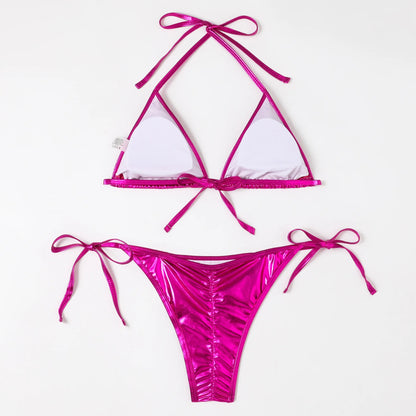 Shiny Swimwear Women Halter Bathers Bling Sequin Bikini Set Cut Out Push Up Padded Bathing Suit Thong Swimwear Glitter Biquini