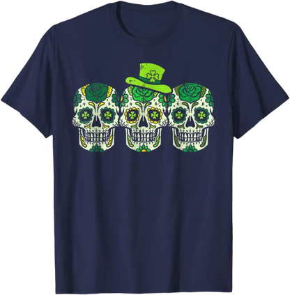 Sugar Skulls Leprechaun Hat St Patricks Day T-Shirt