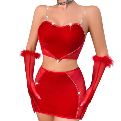 Luxury Lingerie Sexy Red Strapless Love Vest Wrap Hip Dress