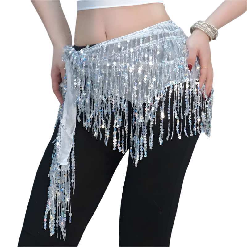 sequin tassel belly dance hip scarf for dance lessons and resort performance wear