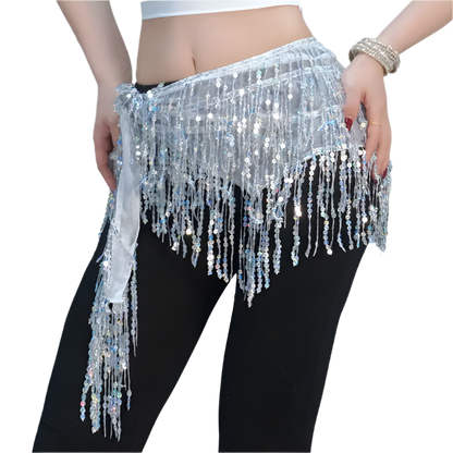 sequin tassel belly dance hip scarf for dance lessons and resort performance wear