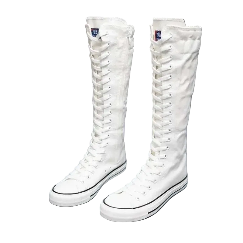 Women’s Knee High Lace-Up Sneakers | High Top Canvas Boots