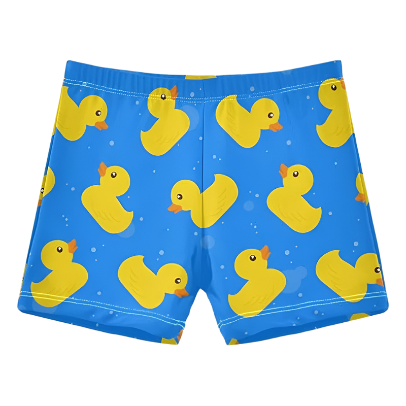 Duck Print Beach Shorts featuring playful design, perfect for luxury adult resort pool parties