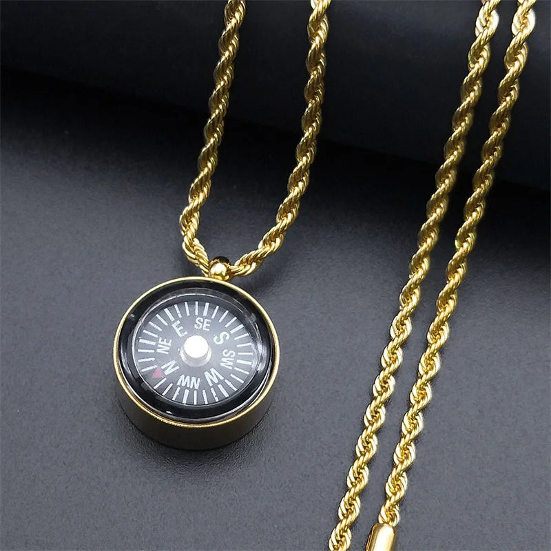 Mini Survival Compass Pendant Necklace Women Men Camping Hiking Pocket Compass for Outdoors Paracord Necklaces Jewelry N6132S08