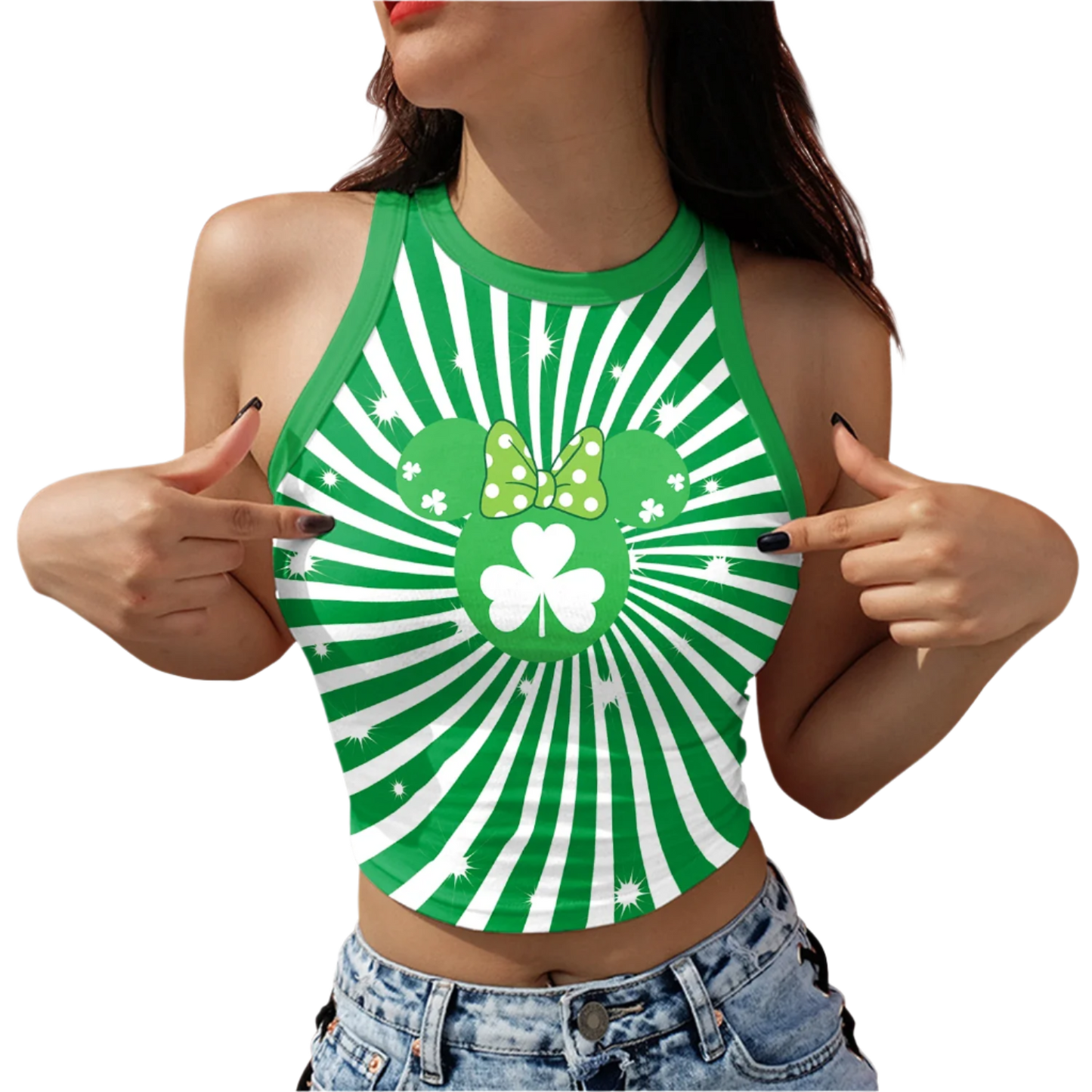 Clover Stripes Sleeveless Crop Top Irish Festival St. Patrick's Day Tank Tops