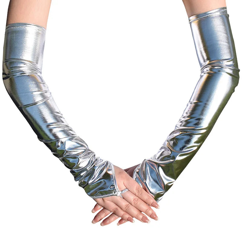 Sexy Black Long Gloves – Shiny Imitation Leather Costume Accessories