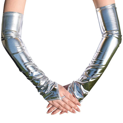 Sexy Black Long Gloves – Shiny Imitation Leather Costume Accessories