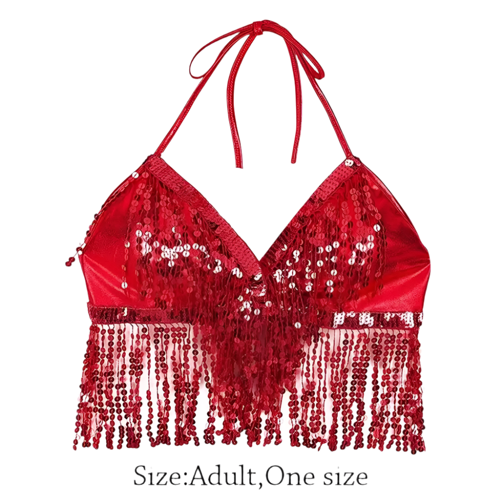 sequin tassel belly dance halter bra for international cultural performance wear