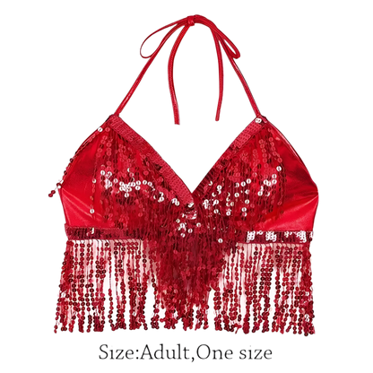 sequin tassel belly dance halter bra for international cultural performance wear