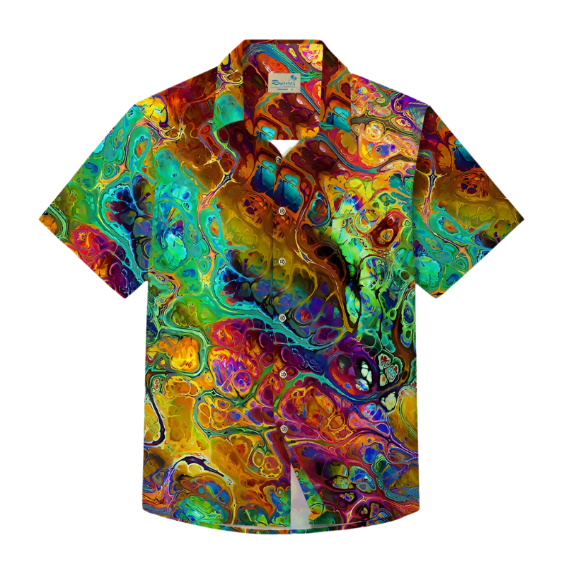 Colorful abstract patterned shirt on a white background