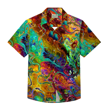 Colorful abstract patterned shirt on a white background