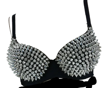 Women's Gold Spike Studded Bra | Metallic Rave & Clubwear Top