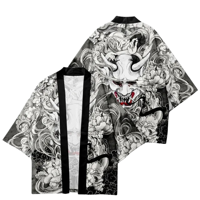 Short-sleeve shirt with black and white graphic design on a white background