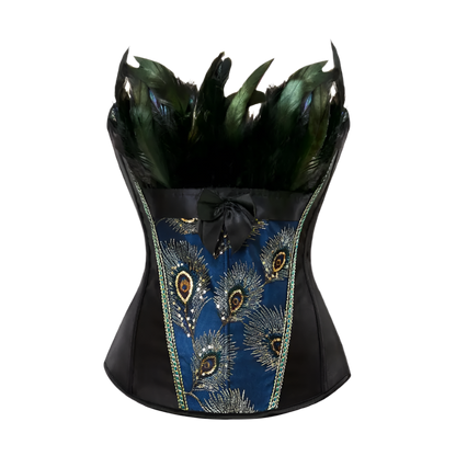 Peacock Feathers Corset Top Embroidery Pattern Brocade Overbust