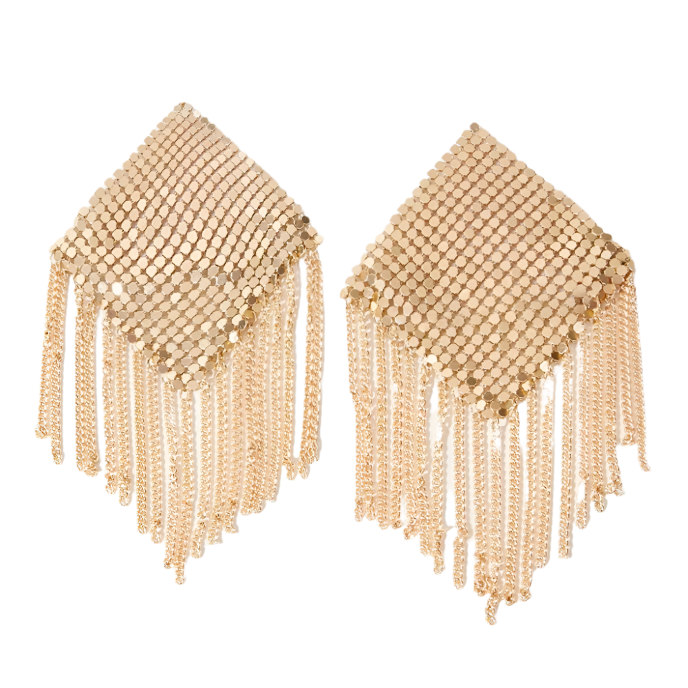 Metallic tassel nipple covers with rhombus design for resort evening wear

