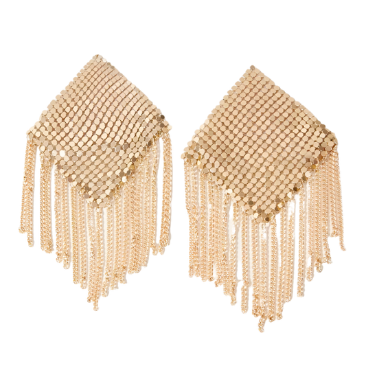 Metallic tassel nipple covers with rhombus design for resort evening wear

