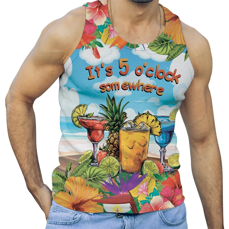 Summer Parrot 3D Printed Beach Tank Top For Men