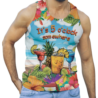 Summer Parrot 3D Printed Beach Tank Top For Men