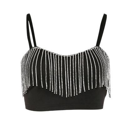 diamond tassel suspender crop top with crystal splicing for resort fashion wear