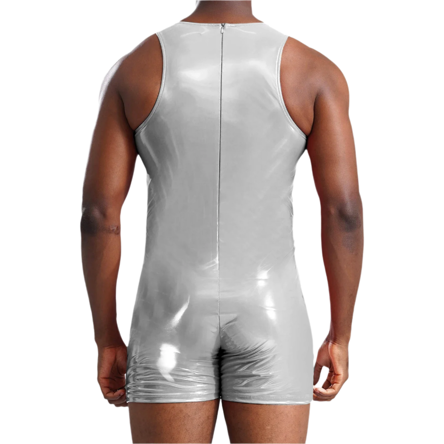 Men's Latex Muscle Bodysuit | Shiny Metallic PU Leather Jumpsuit