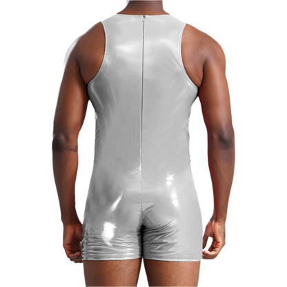 Men's Latex Muscle Bodysuit | Shiny Metallic PU Leather Jumpsuit