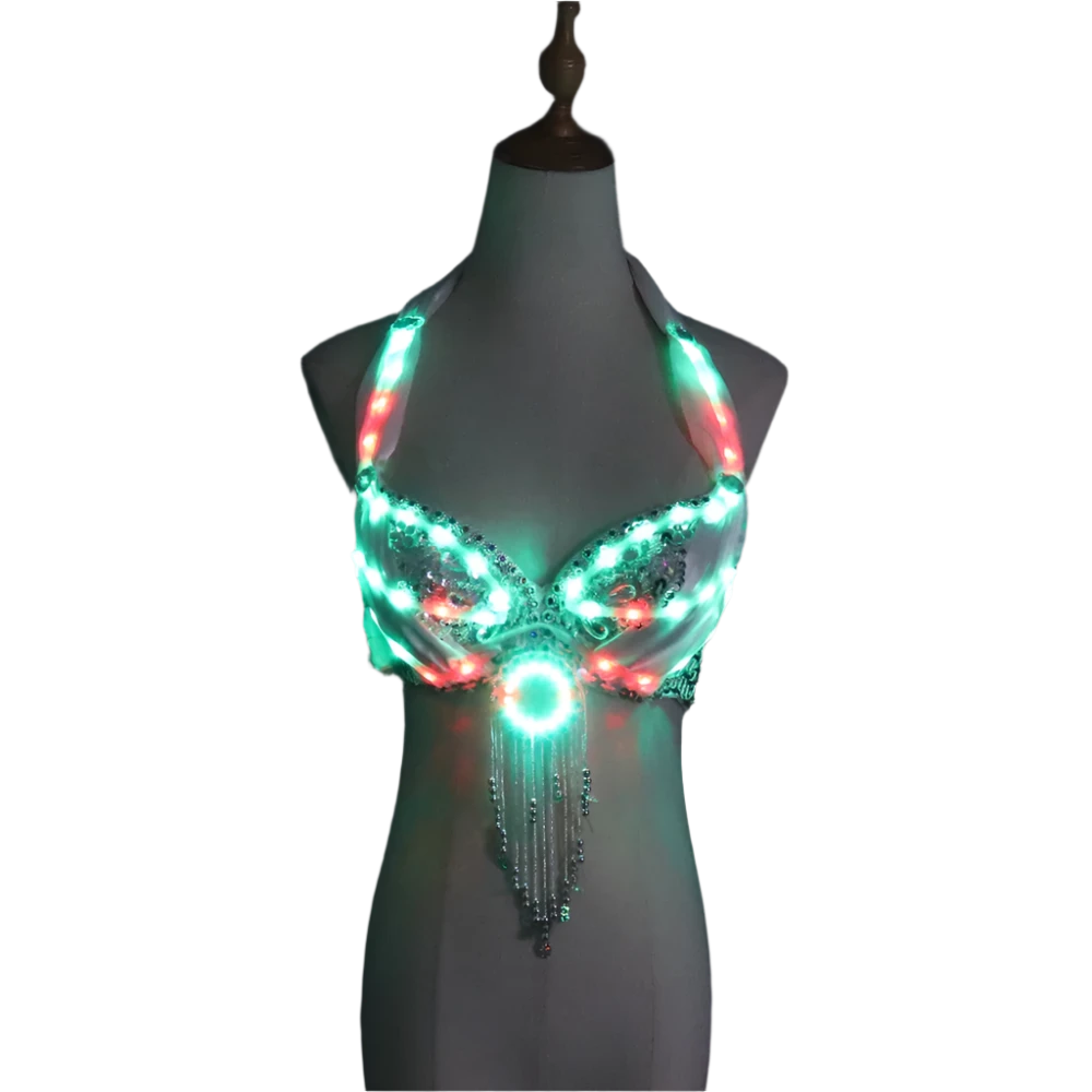 LED Light-Up Bra: A dazzling bra adorned with colorful LED lights and decorative fringe, creating a vibrant and eye-catching look.

