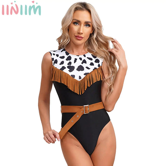 Women's One Piece Tassel Fringe Cowgirl Bodysuit